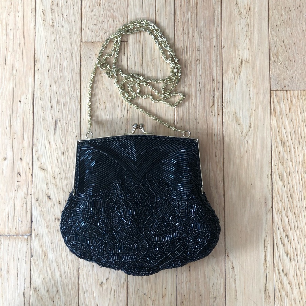 Black beaded formal bag